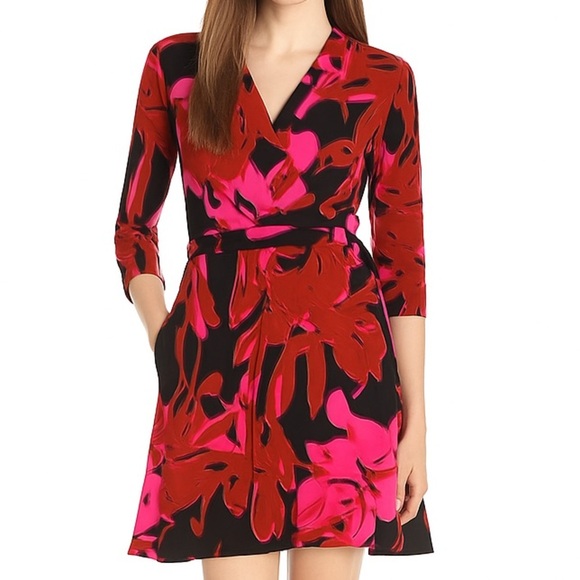 Taylor Red & Pink Floral Wrap Dress Women’s Size 8 - Picture 5 of 9
